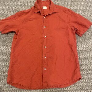 Old Navy Shirt Mens Large Linen Buttondown Orange Short Sleeve Casual Vacation
